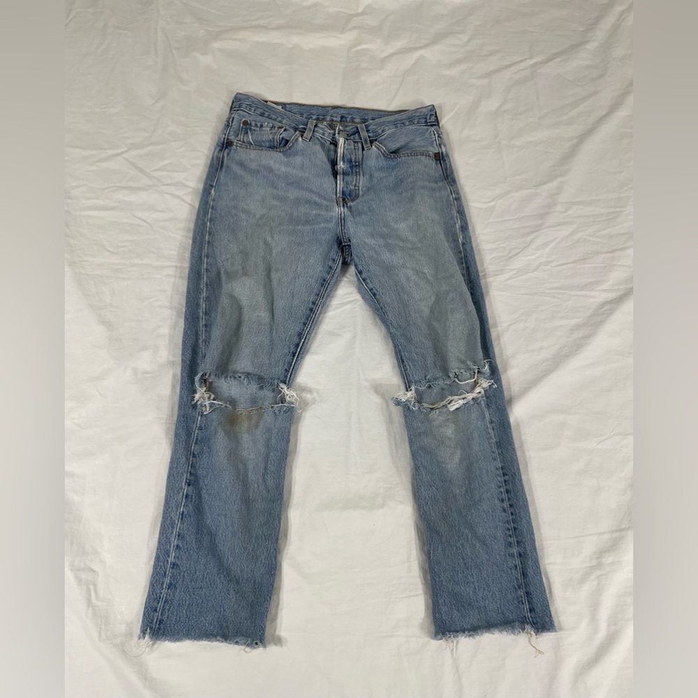Levi's 501XX Women Blue Distressed Cropped Skinny Denim Jeans Size 27
